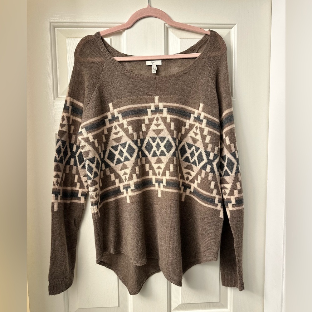Joie Brown Grey Aztec Boho Brenda Geometric Wool Cashmere Sweater S M L - Picture 8 of 15